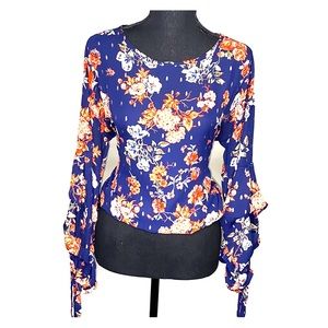 Navy blue Floral long sleeve blouse